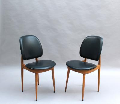  Baumann France 12 FRENCH 1960S BEECH AND NAUGAHYDE P GASE CHAIRS BY BAUMANN