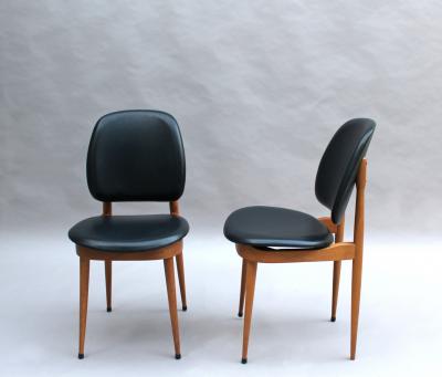  Baumann France 12 FRENCH 1960S BEECH AND NAUGAHYDE P GASE CHAIRS BY BAUMANN