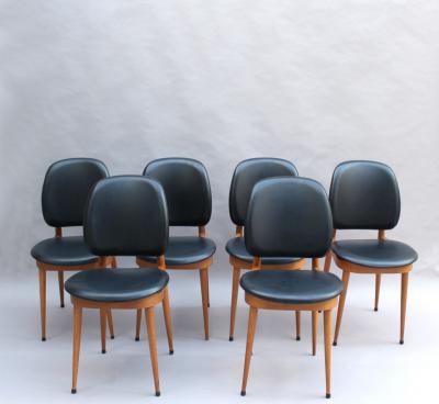  Baumann France 12 FRENCH 1960S BEECH AND NAUGAHYDE P GASE CHAIRS BY BAUMANN