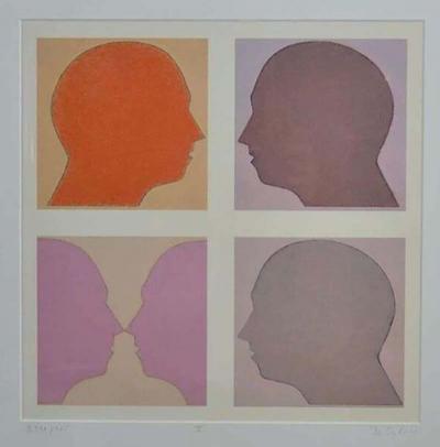  Beate Selzer Lithograph of Silhouette Faces by Beate Selzer
