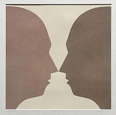  Beate Selzer Lithograph of Two Silhouette Faces by Beate Selzer