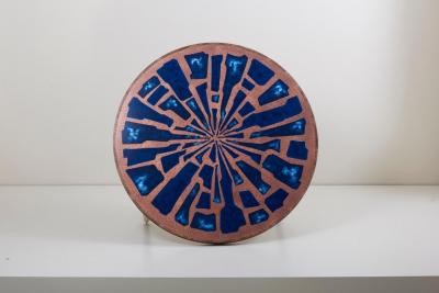  Behr Stunning Rare Wood Coffee Table with Copper and Enamel Top by Behr