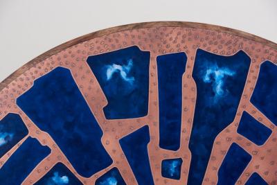  Behr Stunning Rare Wood Coffee Table with Copper and Enamel Top by Behr