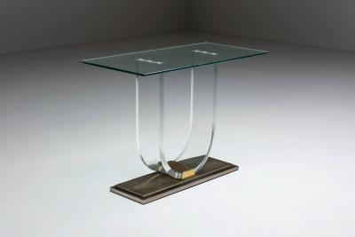  Belgo Chrome Lucite Brass Console Table for Belgo Chrome 1970s