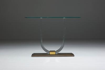  Belgo Chrome Lucite Brass Console Table for Belgo Chrome 1970s