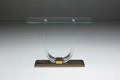  Belgo Chrome Lucite Brass Console Table for Belgo Chrome 1970s