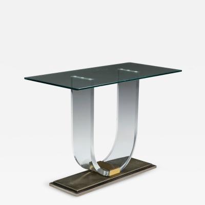  Belgo Chrome Lucite Brass Console Table for Belgo Chrome 1970s