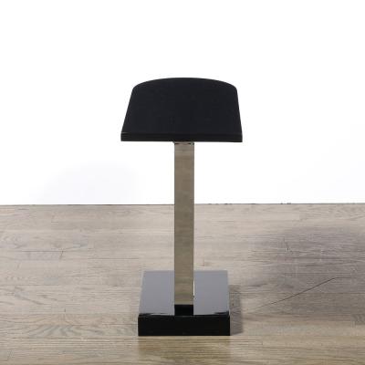  Belmet Art Deco Black Lacquer Chrome Streamlined End Table w Scroll Detail by Belmet