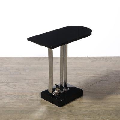  Belmet Art Deco Black Lacquer Chrome Streamlined End Table w Scroll Detail by Belmet