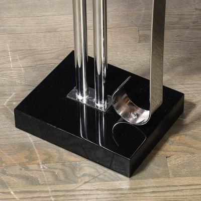  Belmet Art Deco Black Lacquer Chrome Streamlined End Table w Scroll Detail by Belmet