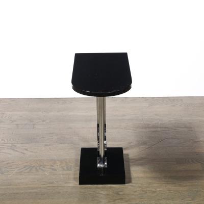  Belmet Art Deco Black Lacquer Chrome Streamlined End Table w Scroll Detail by Belmet