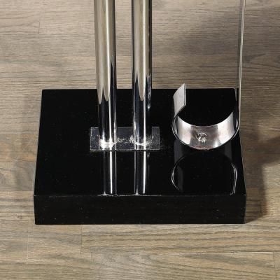  Belmet Art Deco Black Lacquer Chrome Streamlined End Table w Scroll Detail by Belmet