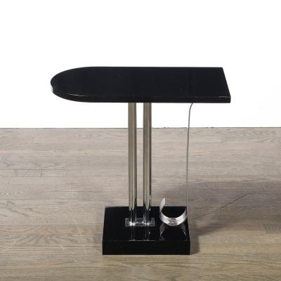  Belmet Art Deco Black Lacquer Chrome Streamlined End Table w Scroll Detail by Belmet