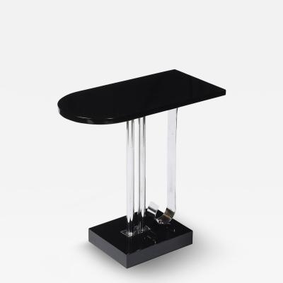  Belmet Art Deco Black Lacquer Chrome Streamlined End Table w Scroll Detail by Belmet