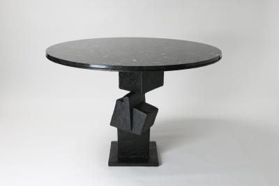  Benediko Modern Cubus Center Table Handcrafted in Black Plaster with Marble Top