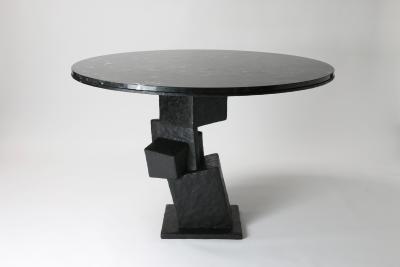  Benediko Modern Cubus Center Table Handcrafted in Black Plaster with Marble Top