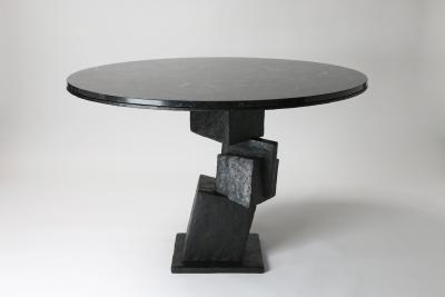  Benediko Modern Cubus Center Table Handcrafted in Black Plaster with Marble Top