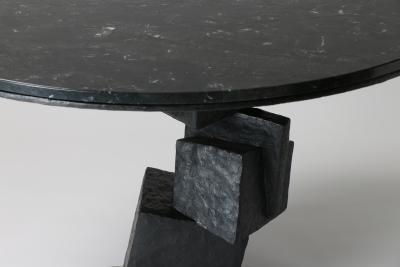  Benediko Modern Cubus Center Table Handcrafted in Black Plaster with Marble Top