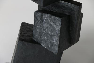  Benediko Modern Cubus Center Table Handcrafted in Black Plaster with Marble Top