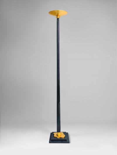  Benediko Pantheon Floor Lamp in Black Plaster Finish with 23K Yellow Gold