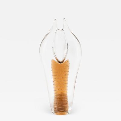  Beranek Mid Century Modern Handblown Smoked Honey Translucent Glass Vase by Beranek
