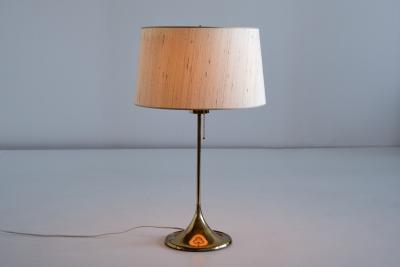  Bergboms Bergboms B 024 Brass Table Lamp with Beige Silk Shade Sweden 1960s