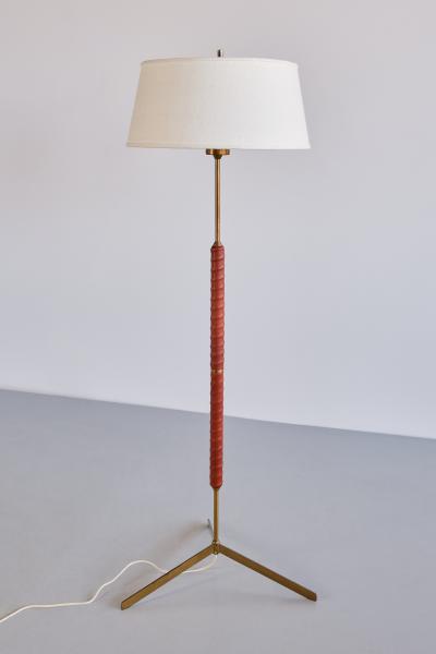  Bergboms Bergboms G 31 Floor Lamp in Brass Leather and Linen Sweden 1940s
