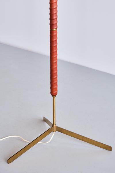  Bergboms Bergboms G 31 Floor Lamp in Brass Leather and Linen Sweden 1940s