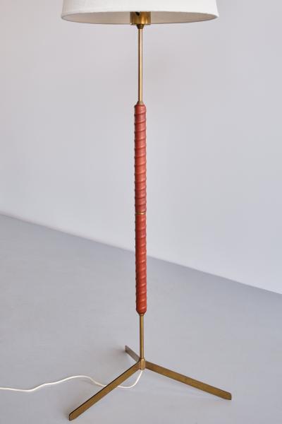  Bergboms Bergboms G 31 Floor Lamp in Brass Leather and Linen Sweden 1940s