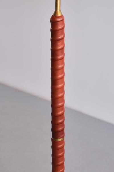  Bergboms Bergboms G 31 Floor Lamp in Brass Leather and Linen Sweden 1940s