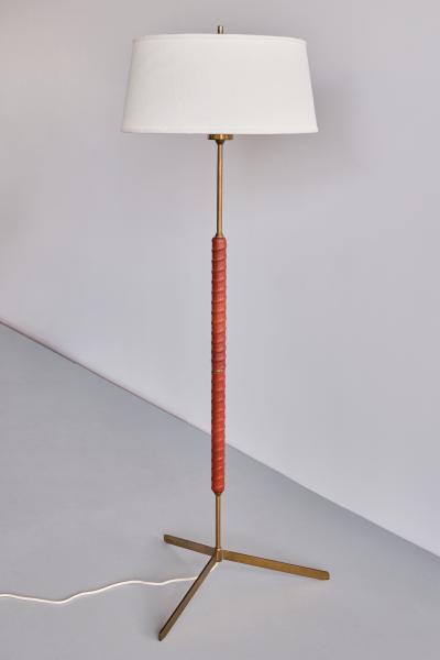  Bergboms Bergboms G 31 Floor Lamp in Brass Leather and Linen Sweden 1940s