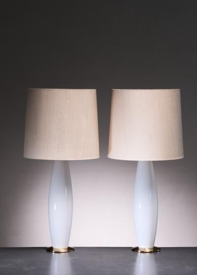  Bergboms Bergboms pair of large white glass table lamps