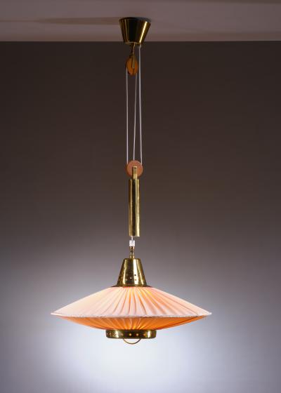  Bergboms Hans Bergstrom height adjustable brass and fabric pendant for Bergboms
