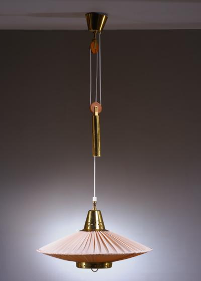  Bergboms Hans Bergstrom height adjustable brass and fabric pendant for Bergboms