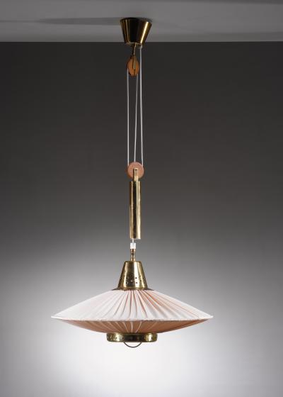  Bergboms Hans Bergstrom height adjustable brass and fabric pendant for Bergboms