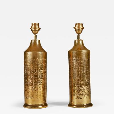  Bergboms Pair of 1960s Swedish gold ceramic table lamps from Bitossi by Bergboms