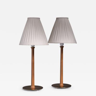  Bergboms Pair of Bergboms brass and teak table lamps