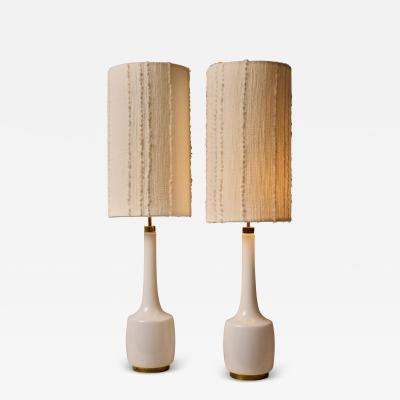  Bergboms Pair of Brass and Opaline Glass Table Lamps by Bergboms