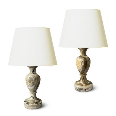  Bergboms Pair of Figured Onyx Table Lamps Attributed to Bergboms Co 