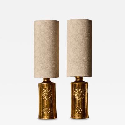  Bergboms Pair of Golden Ceramic Table Lamp by Bergboms