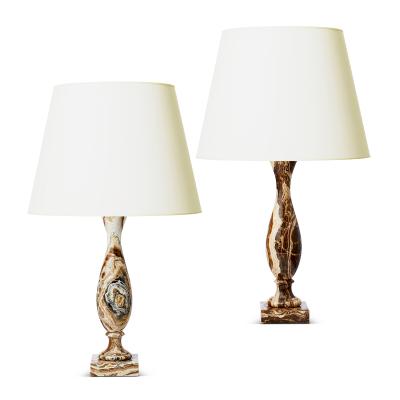  Bergboms Pair of Neoclassical Figured Onyx Lamps by Bergboms Co 