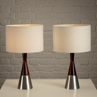  Bergboms Pair of Rosewood and Aluminium Table Lamps by Bergboms Sweden 1950s