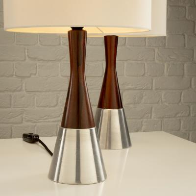  Bergboms Pair of Rosewood and Aluminium Table Lamps by Bergboms Sweden 1950s