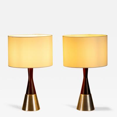  Bergboms Pair of Rosewood and Aluminium Table Lamps by Bergboms Sweden 1950s