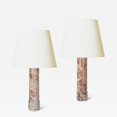  Bergboms Pair of Table Lamps in Rose and Brown Marble by Bergboms Co 