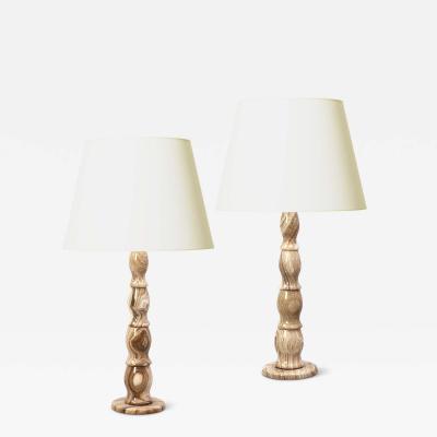  Bergboms Pair of Tall Table Lamps in Striae Onyx by Bergboms Co 