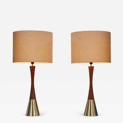  Bergboms Pair of Teak and Brass Table Lamps by Bergboms Sweden ca 1970s