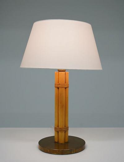  Bergboms Scandinavian Midcentury Table Lamp in Brass and Bamboo by Bergboms Sweden