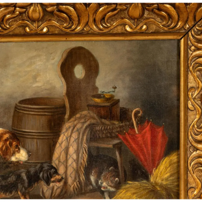  Bernard De Gempt Antique Oil Painting of Dogs by Bernard De Gempt