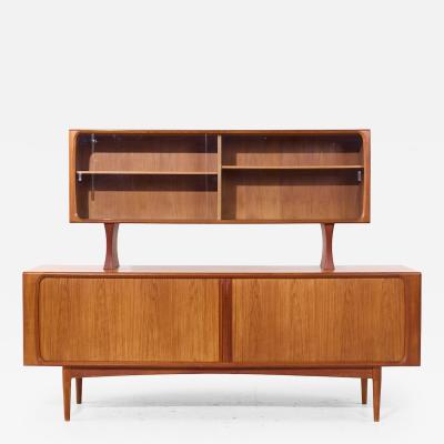  Bernhard Petersen Bernhard Pedersen Mid Century Danish Teak Tambour Door Credenza and Hutch